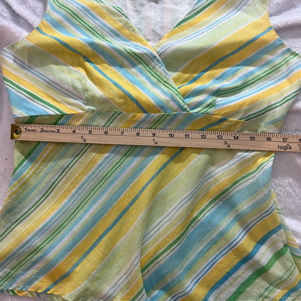 Talbots Sleeveless Striped V-Neck Top in Yellow, Aqua & Green - Picture 2 of 4